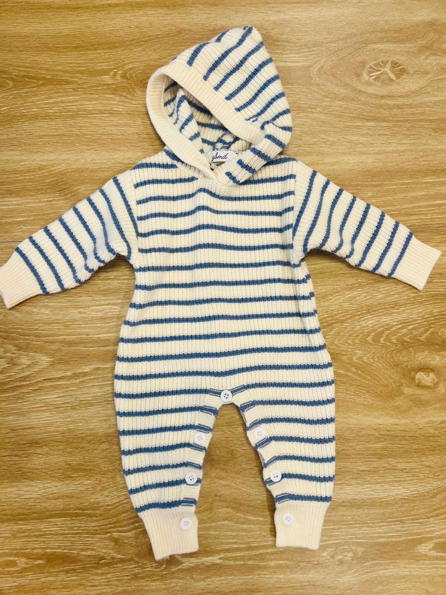blue striped babe romper