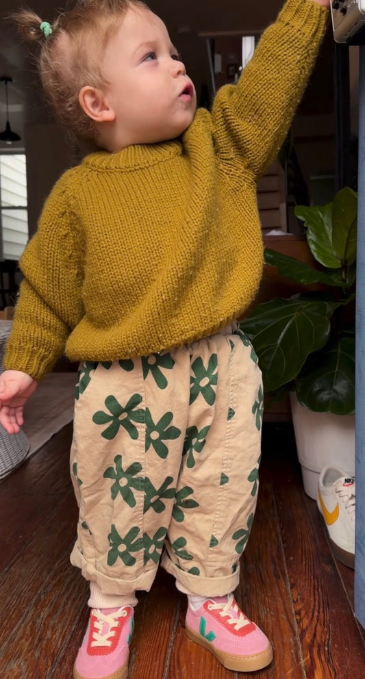 green flower power pants