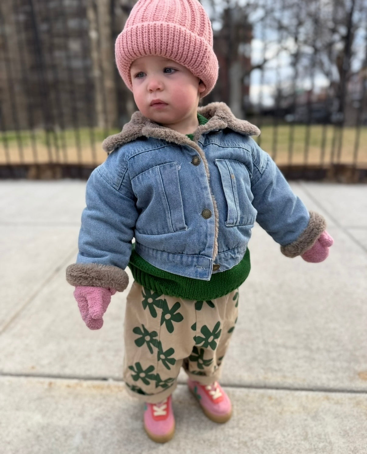 green flower power pants